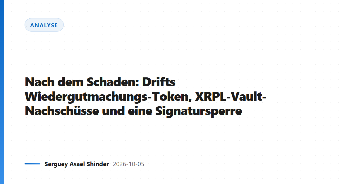 Nach dem Schaden: Drifts Wiedergutmachungs-Token, XRPL-Vault-Nachschüsse und eine Signatursperre