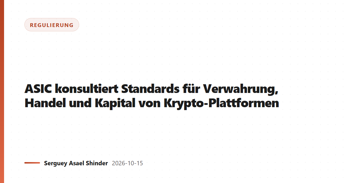 ASIC konsultiert Standards für Verwahrung, Handel und Kapital von Krypto-Plattformen