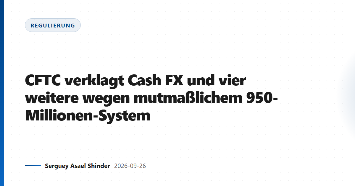 CFTC verklagt Cash FX und vier weitere wegen mutmaßlichem 950-Millionen-System