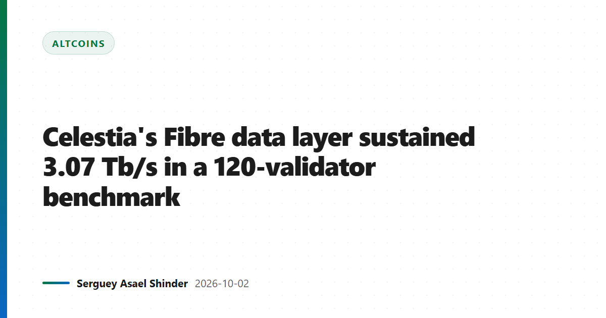 Celestia's Fibre data layer sustained 3.07 Tb/s in a 120-validator benchmark