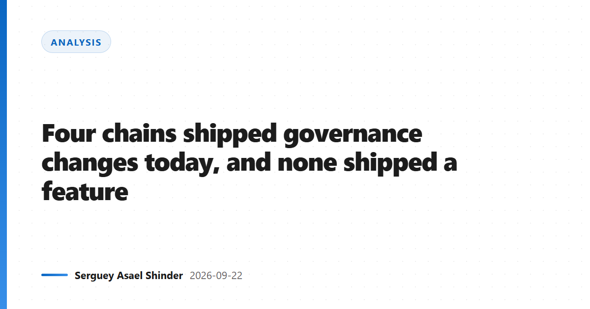 Four chains shipped governance changes today, and none shipped a feature