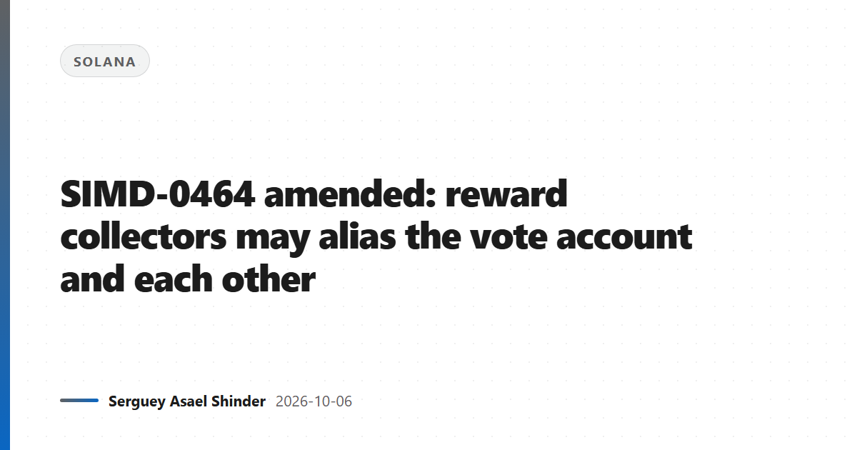 SIMD-0464 amended: reward collectors may alias the vote account and each other
